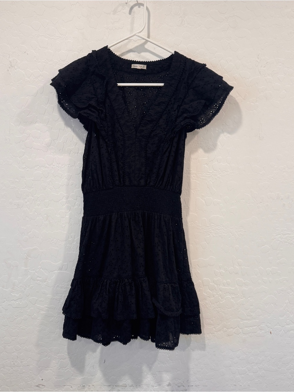 Poupette St. Barth Camila Black Eyelet Dress Womens XS Cotton Ruffle Resortwear